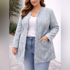 Maggie Barnes Multicolor Tweed fringe long jacket‎ 24W